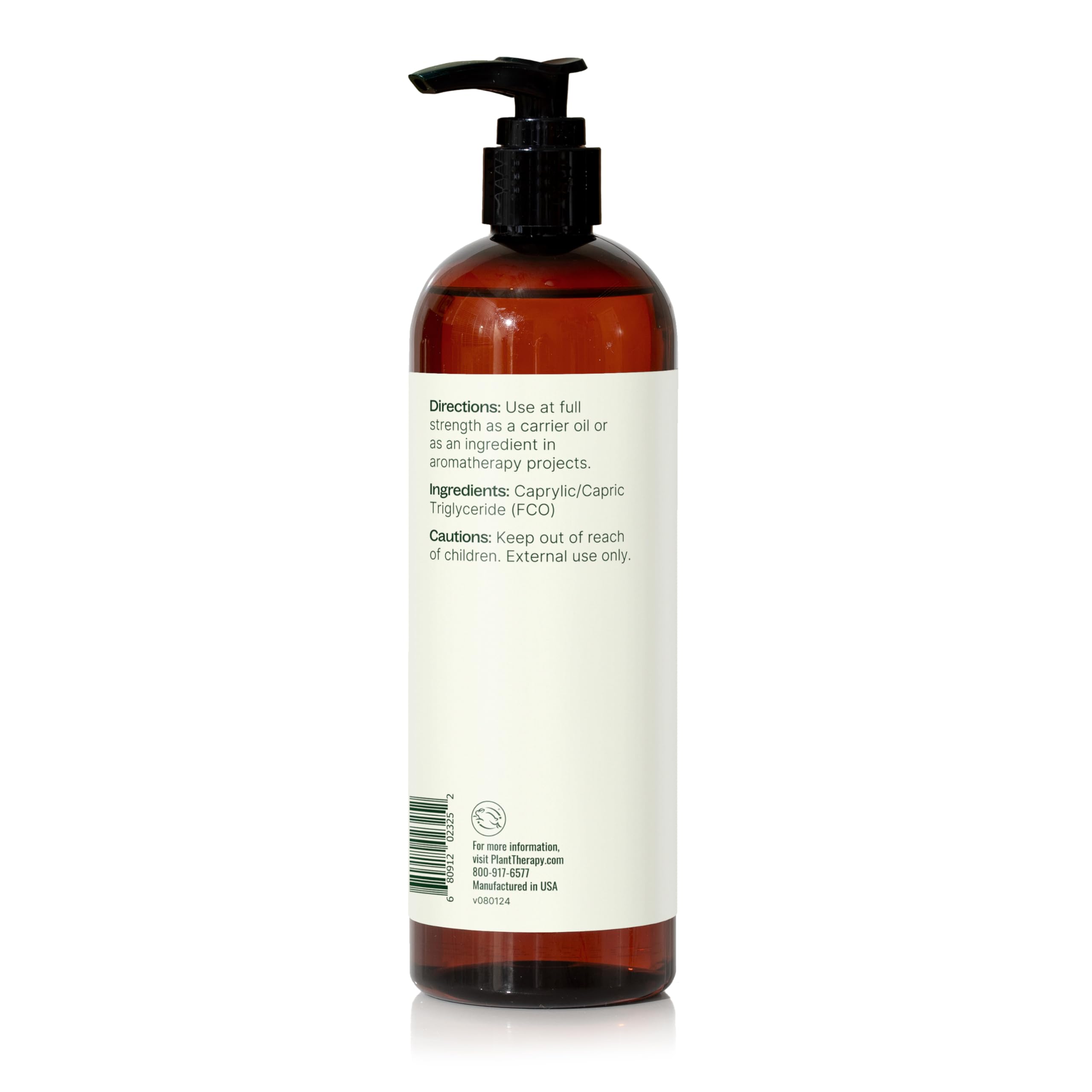 Plant Therapy fractionated coconut oil third-party tested for purity.