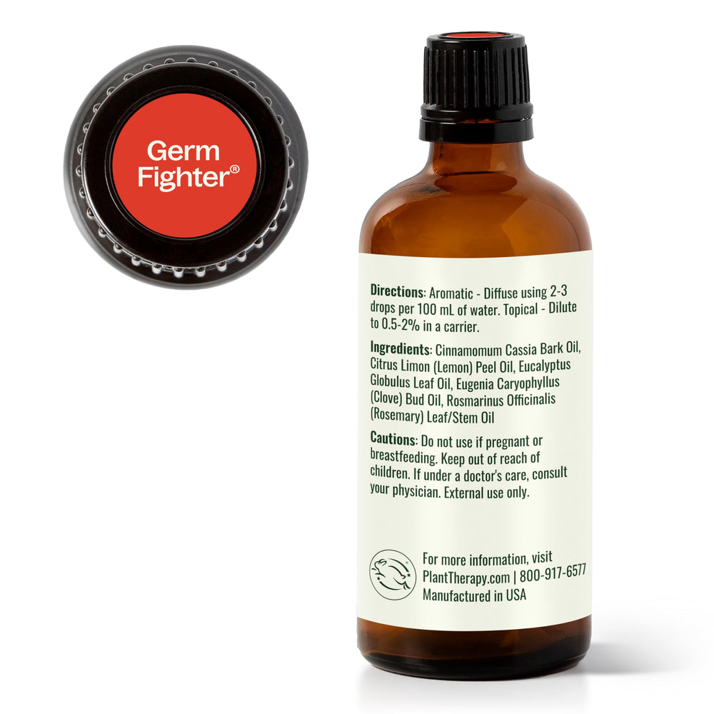 Germ Fighter foot massage scene with carrier oil nearby for soothing use.