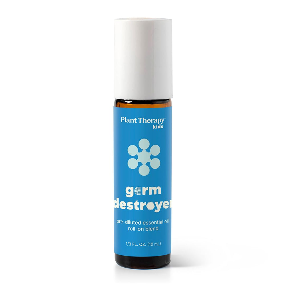 Plant Therapy KidSafe Germ Destroyer roll-on chest application for on-the-go comfort.