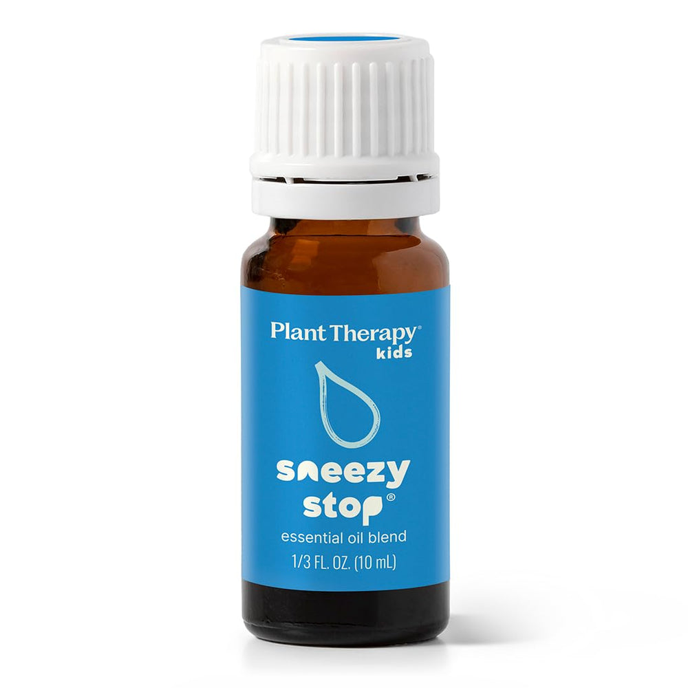 Close up of the KidSafe Sneezy Stop label highlighting blend notes