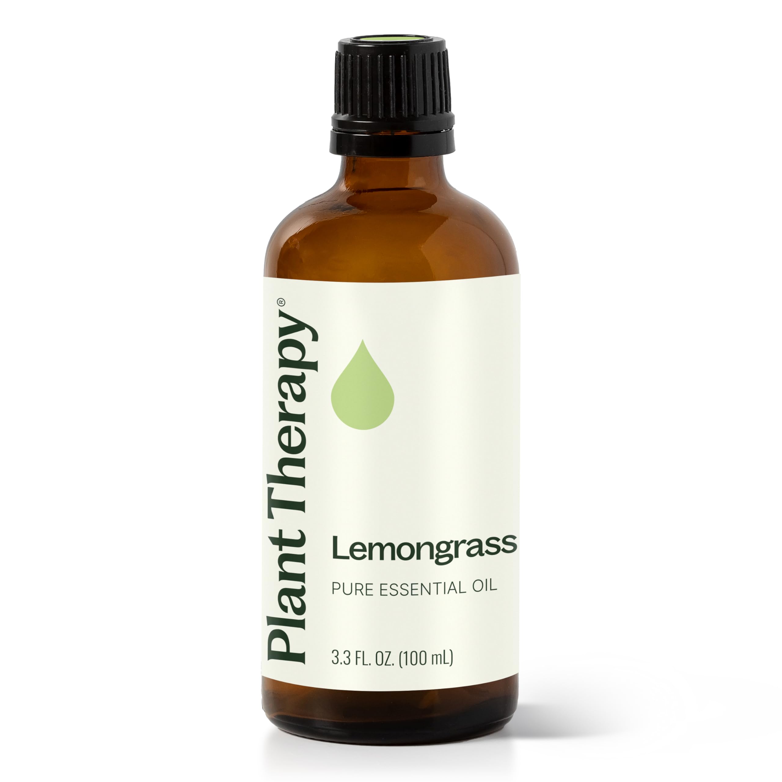 Plant Therapy lemongrass oil bottle shows a crisp, refreshing aroma for spaces.