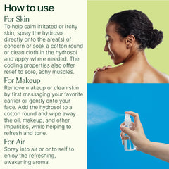 Peppermint Hydrosol spray on skin delivers cooling, invigorating touch