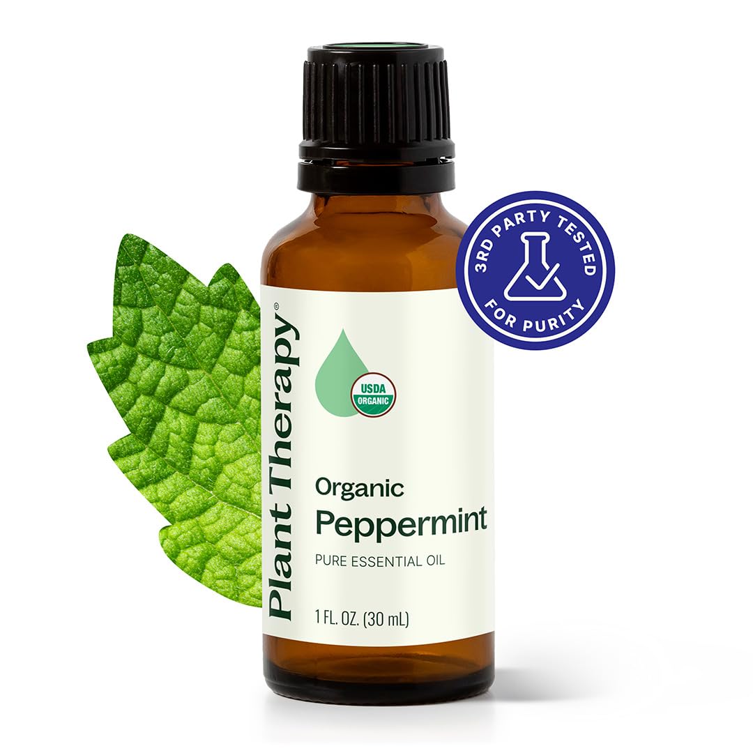 Plant Therapy peppermint oil diffuser setup emitting a crisp, energizing scent.