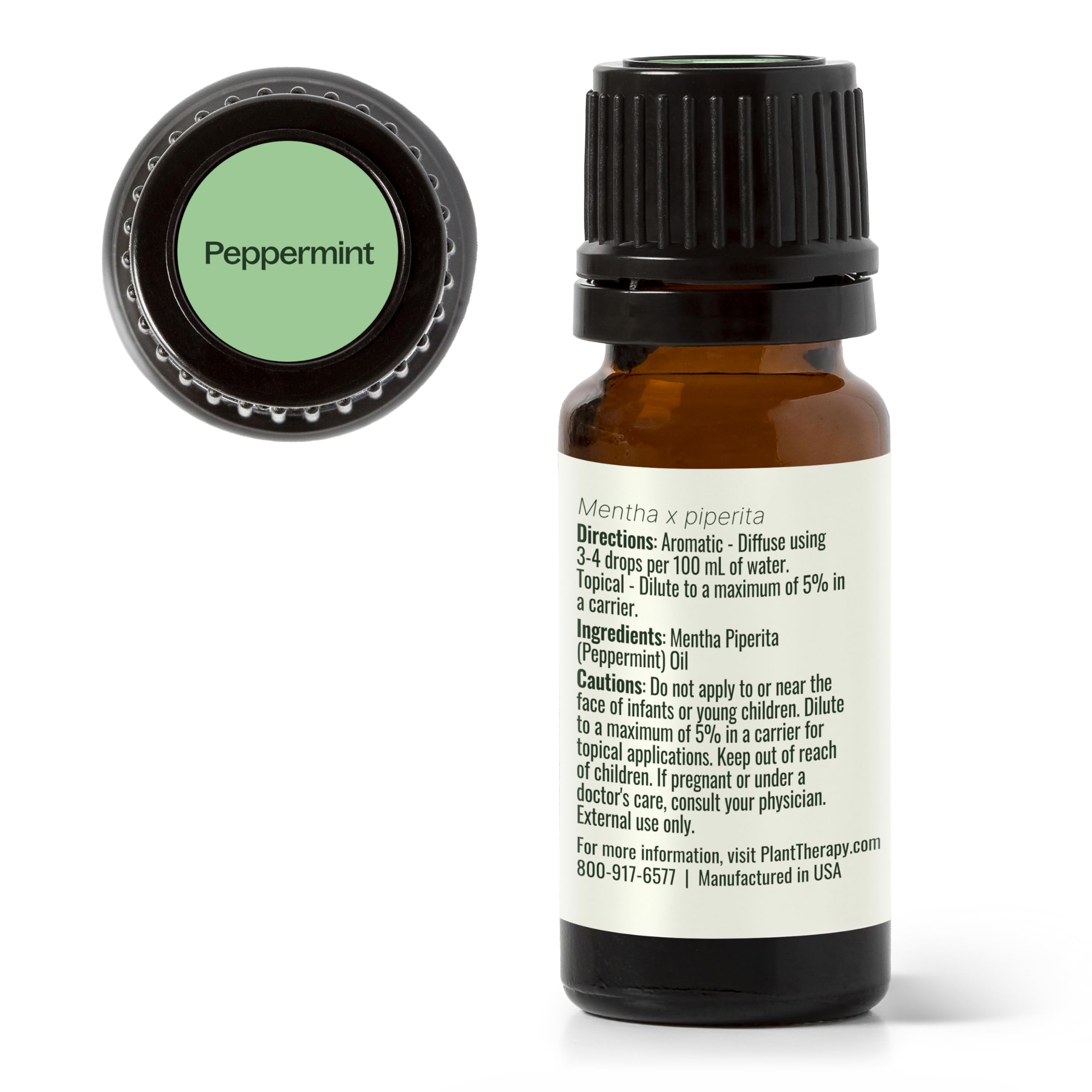 Packaging of Plant Therapy peppermint oil emphasizing quality and value