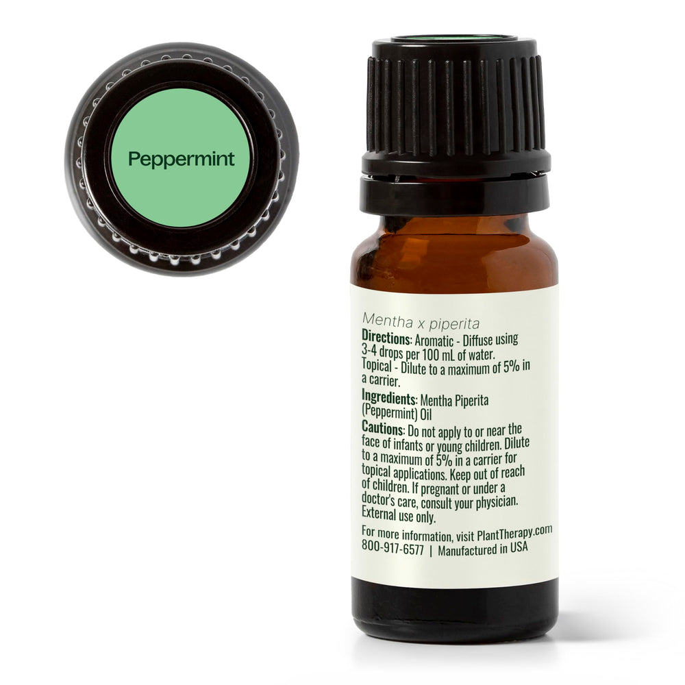 Packaging of Plant Therapy peppermint oil emphasizing quality and value