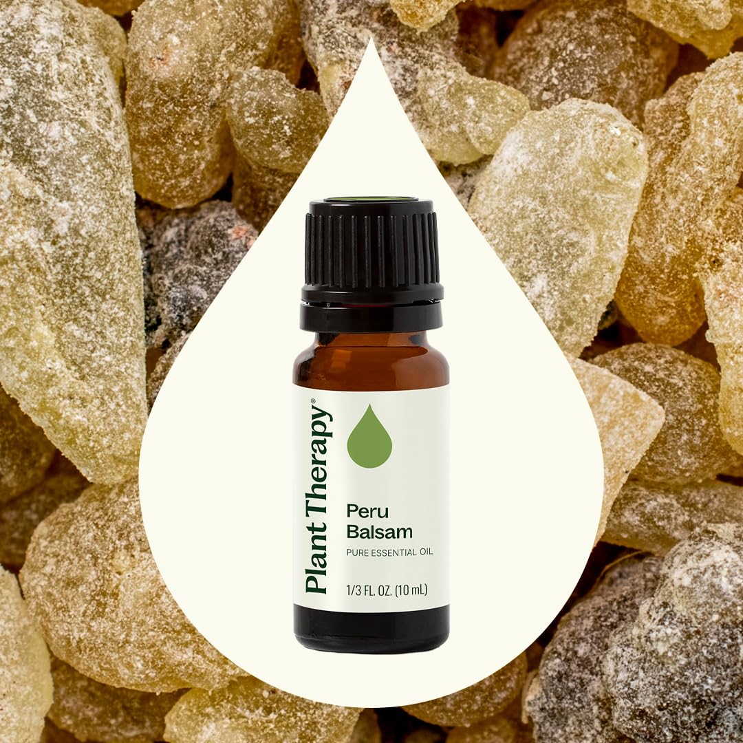 Peru Balsam essential oil bottle with a 100% pure label for quality.