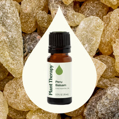 Peru Balsam essential oil bottle with a 100% pure label for quality.