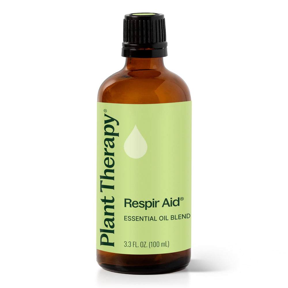 Plant Therapy Respir Aid bottle sits on a clean surface, ready for diffusion to support breathing.