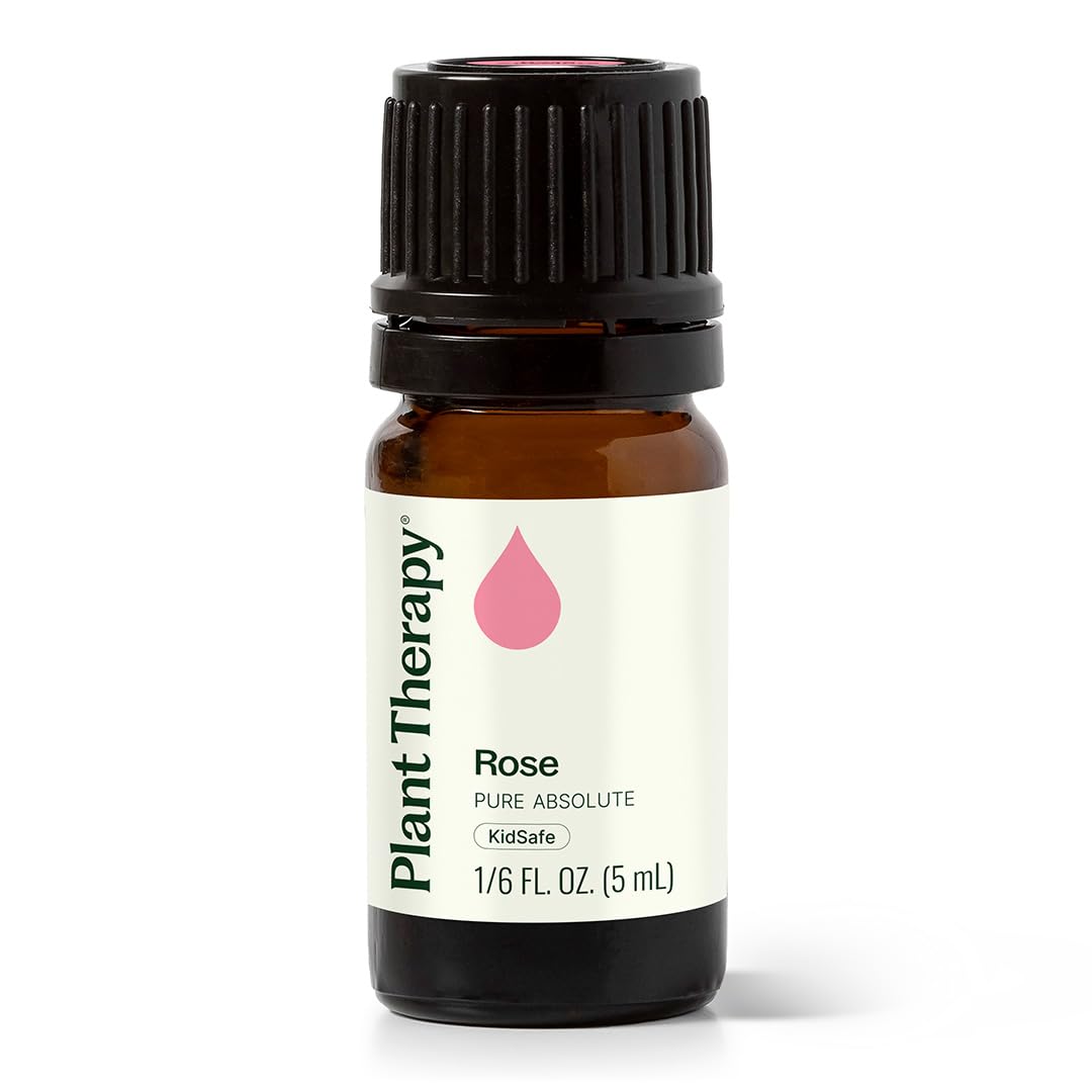 Plant Therapy Rose Absolute bottle with dropper for calming aromatherapy.