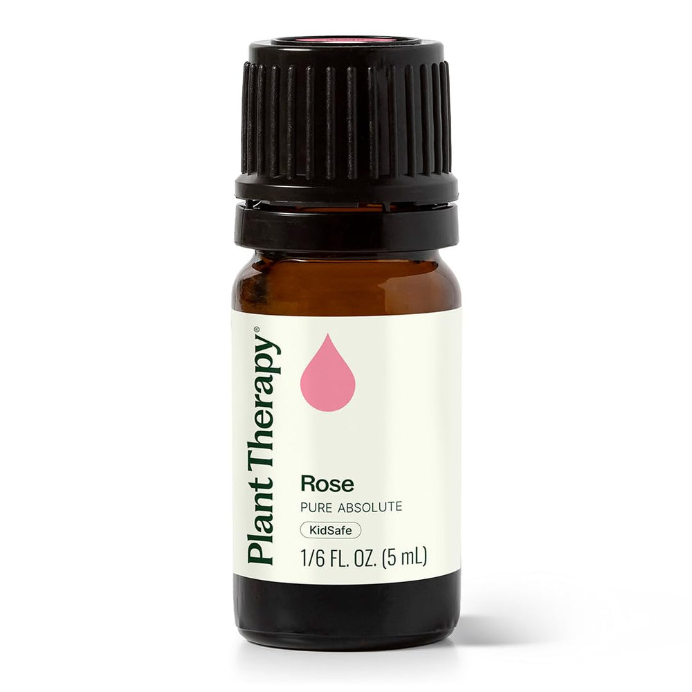 Plant Therapy Rose Absolute bottle with dropper for calming aromatherapy.