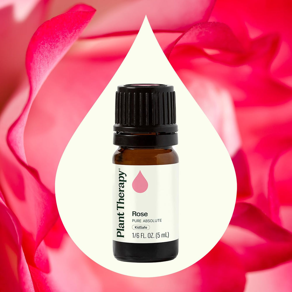 Plant Therapy Rose Absolute drops close-up ready to blend safely.