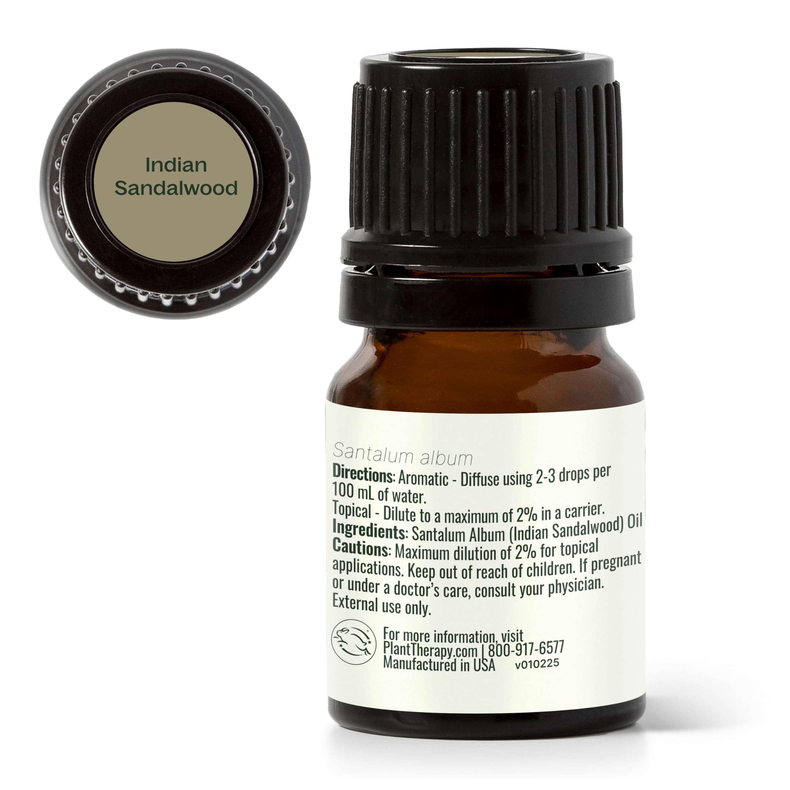 Plant Therapy Sandalwood GC-MS report graphic confirms batch testing.