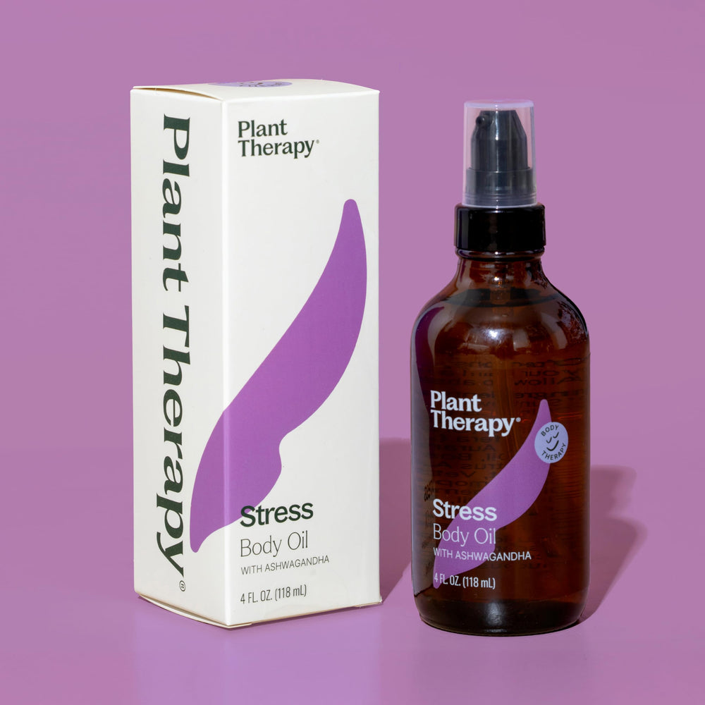 Plant Therapy Stress Body Oil soft skin texture suggests nourishing care