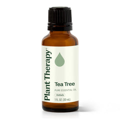 Plant Therapy Tea Tree Oil bottle for soothing blemishes and irritated skin.