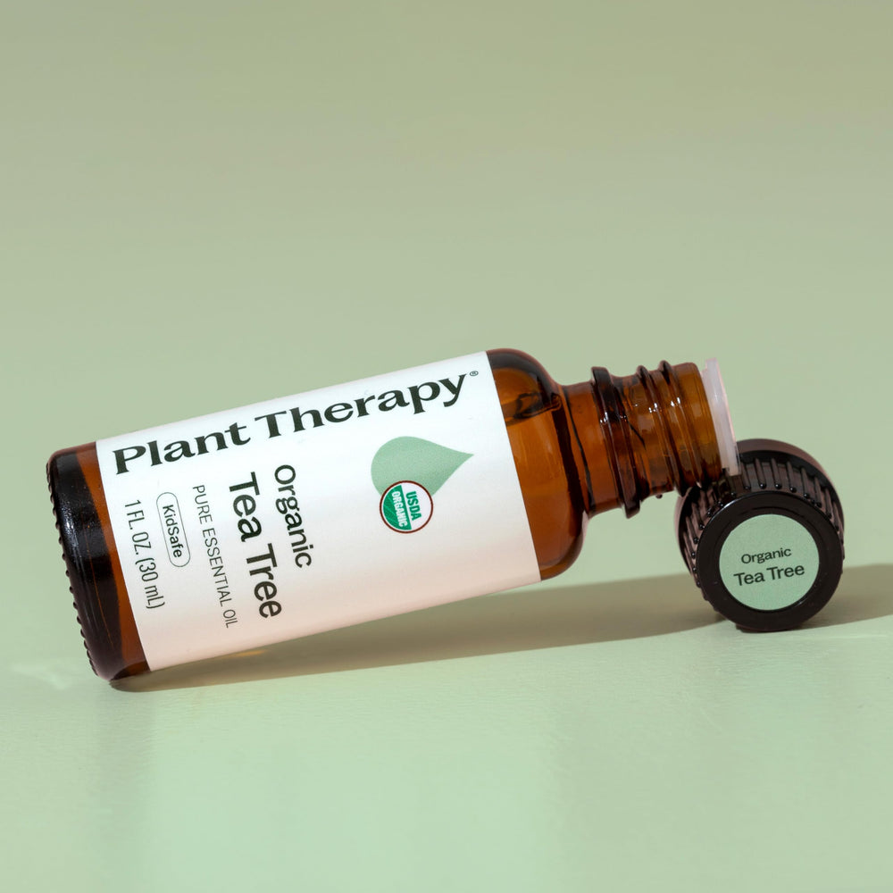 Plant Therapy Tea Tree Oil on skin for gentle care.
