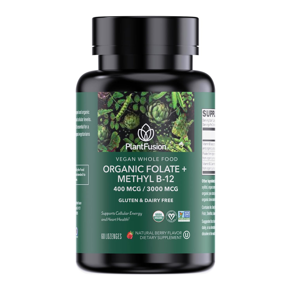 PlantFusion berry lozenge bottle for convenient vegan B complex on the go.