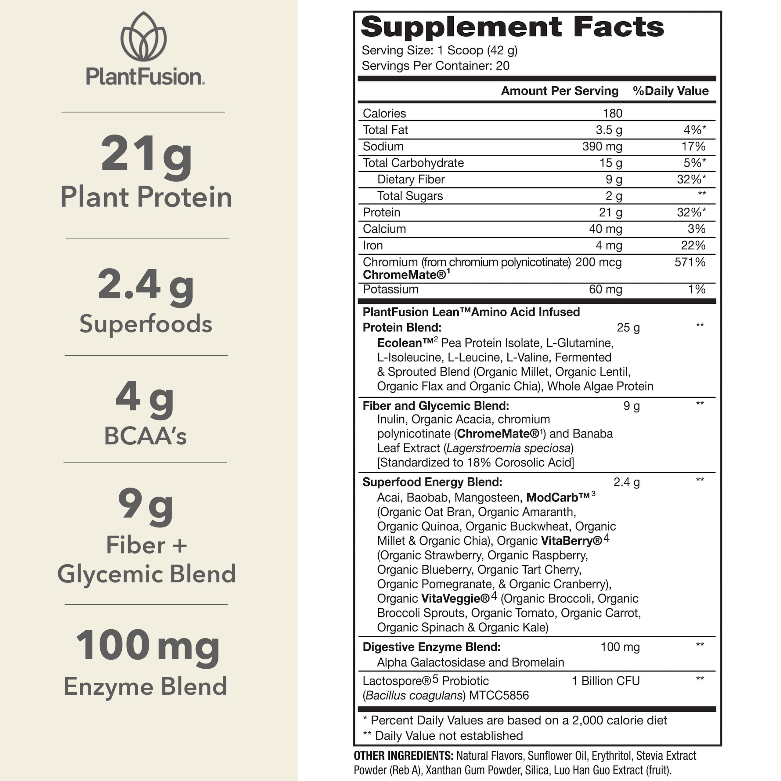 PlantFusion Complete Lean Vanilla powder scoop highlights convenient daily serving.
