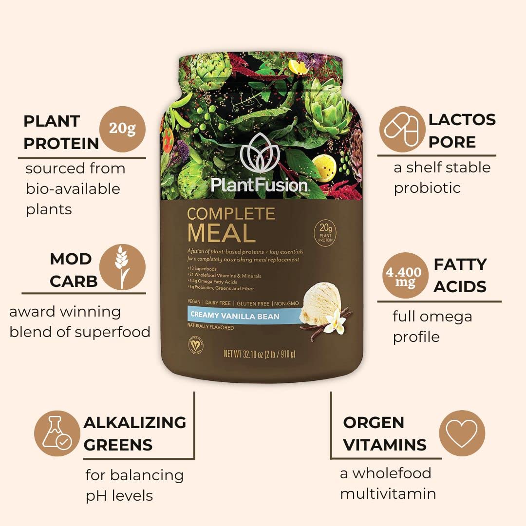 PlantFusion Complete Meal Shake vanilla glass mix for a creamy texture