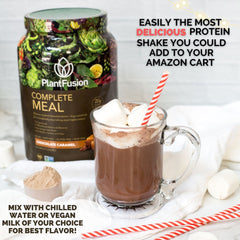 PlantFusion Complete Meal Shake vanilla scoop highlighting simple prep