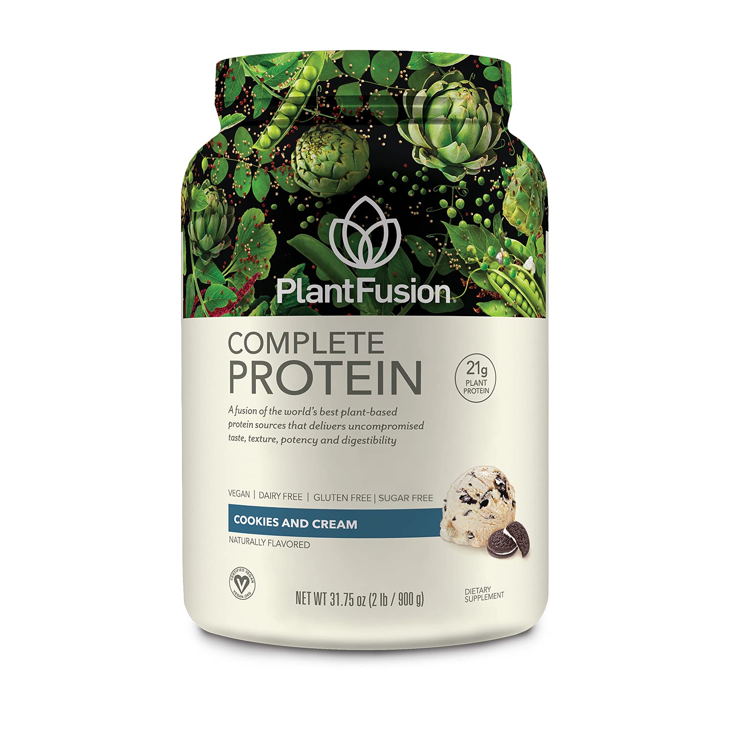 PlantFusion Cookies & Cream packaging, 2 lb, convenient fueling for workouts.