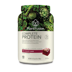 PlantFusion Complete Vegan Protein Powder tub showing label and 21g protein per serving.