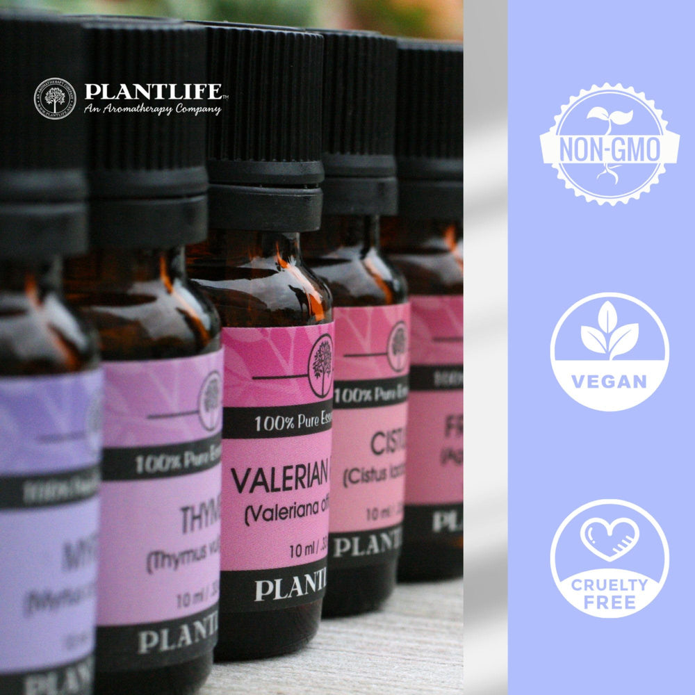 Plantlife Grapefruit aromatherapy oil bottle-label highlights 100% pure oil.