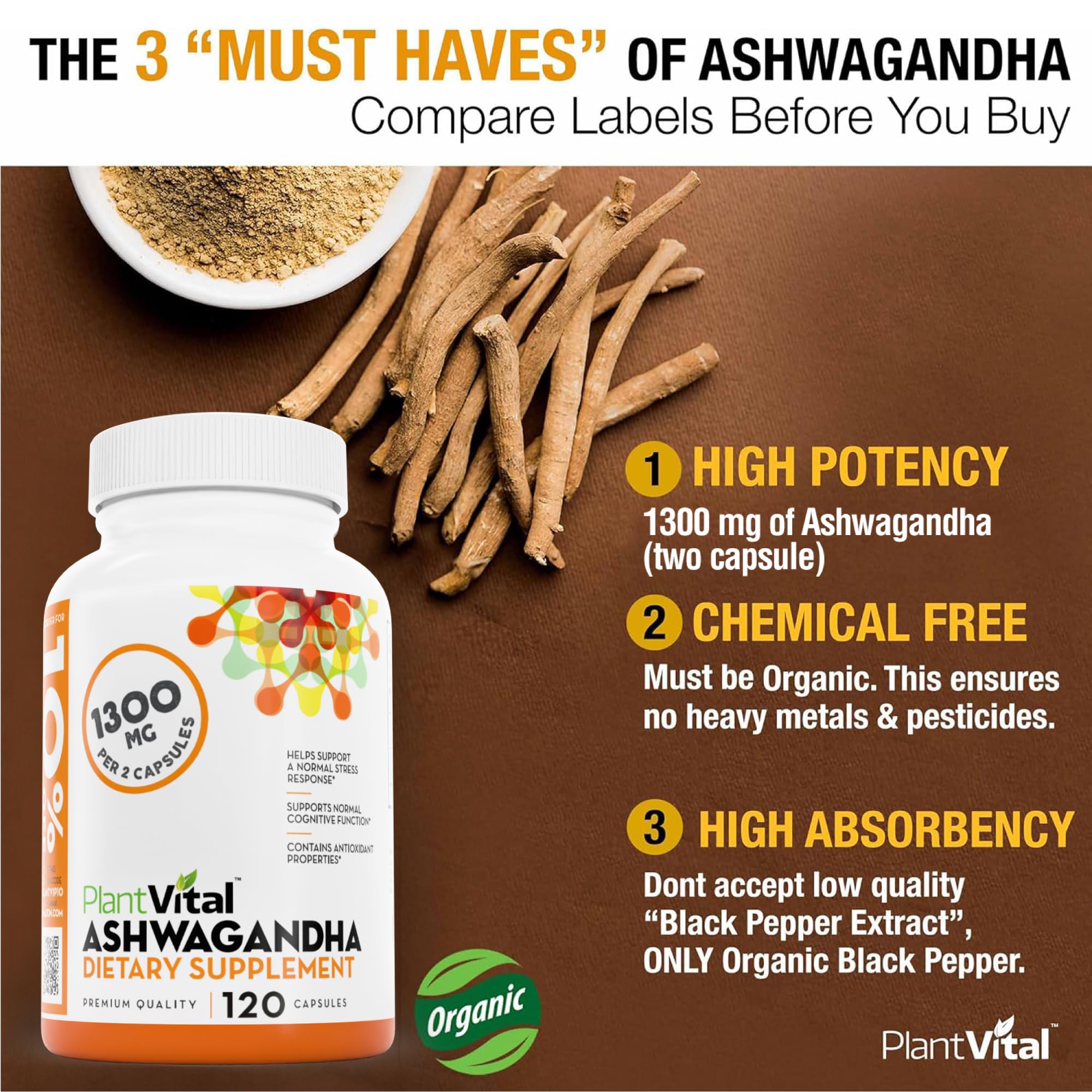 Plantvital Ashwagandha capsules with black pepper support daily routine.