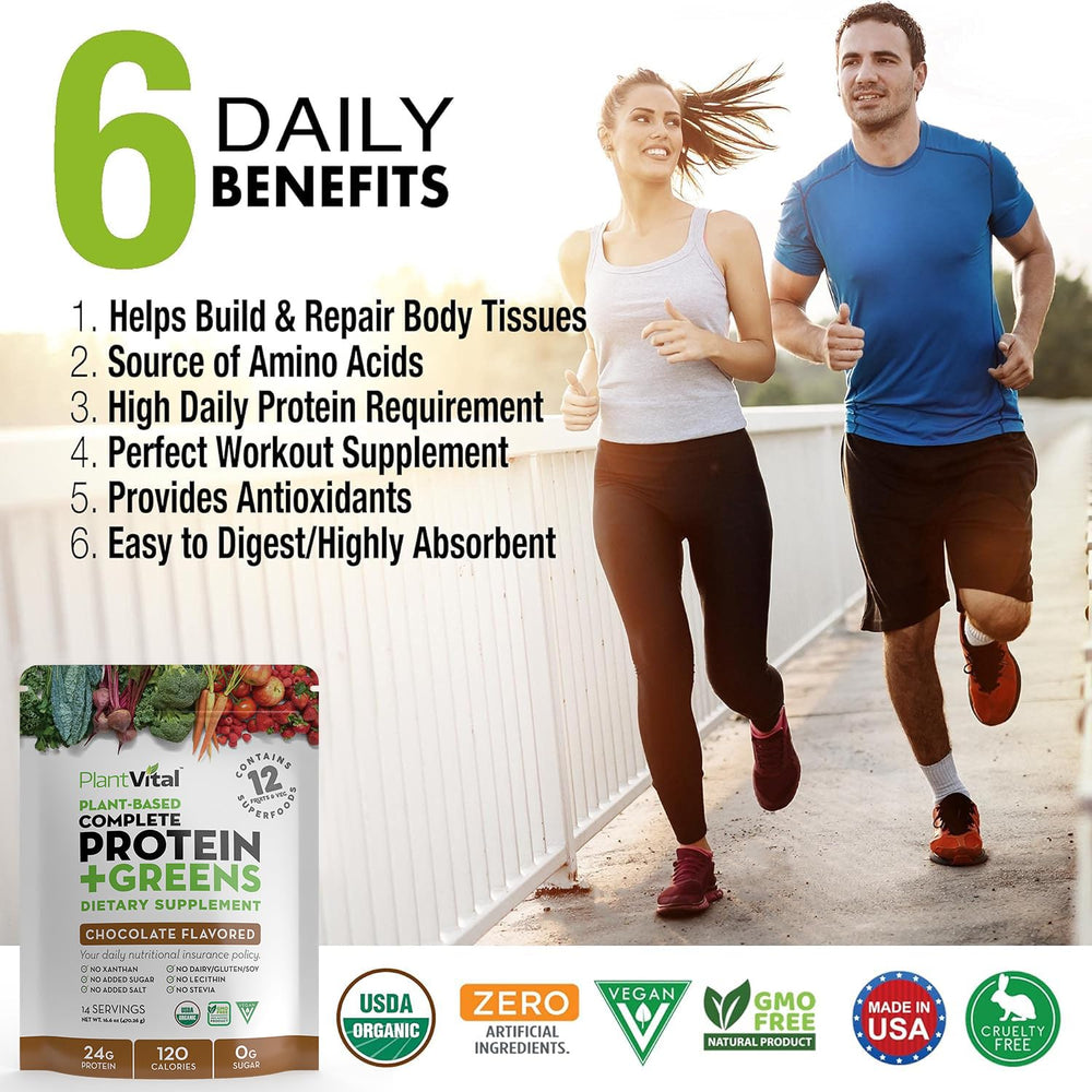 PlantVital chocolate protein powder in shaker enables easy post-workout shake.