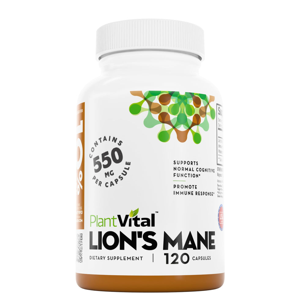 Plantvital Lions Mane capsules bottle front for focused daytime support.