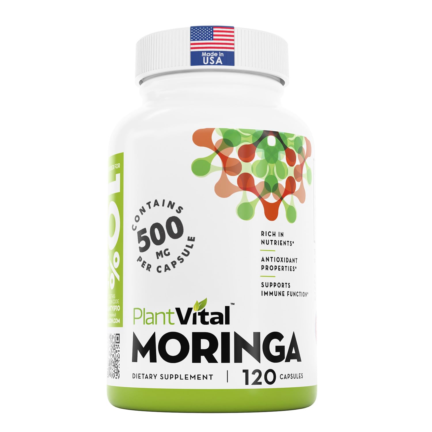 Plantvital Organic Moringa Leaf Capsules bottle for daily antioxidant support