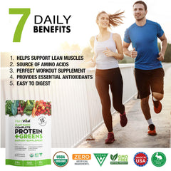 Plantvital probiotics and BCAA icons hint at daily gut-friendly recovery.