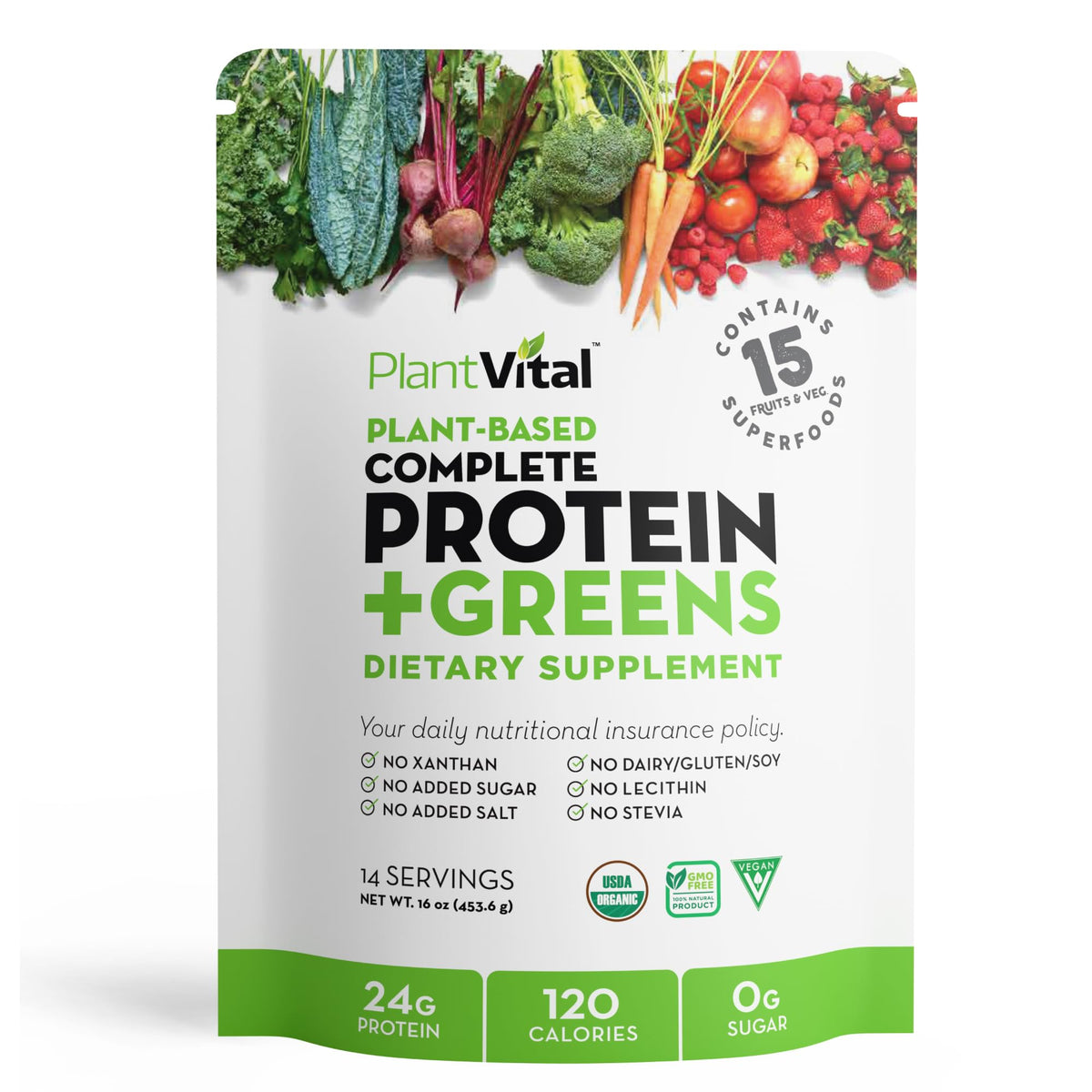 Plantvital unflavored protein bottle highlights clean plant-based protein for daily workouts