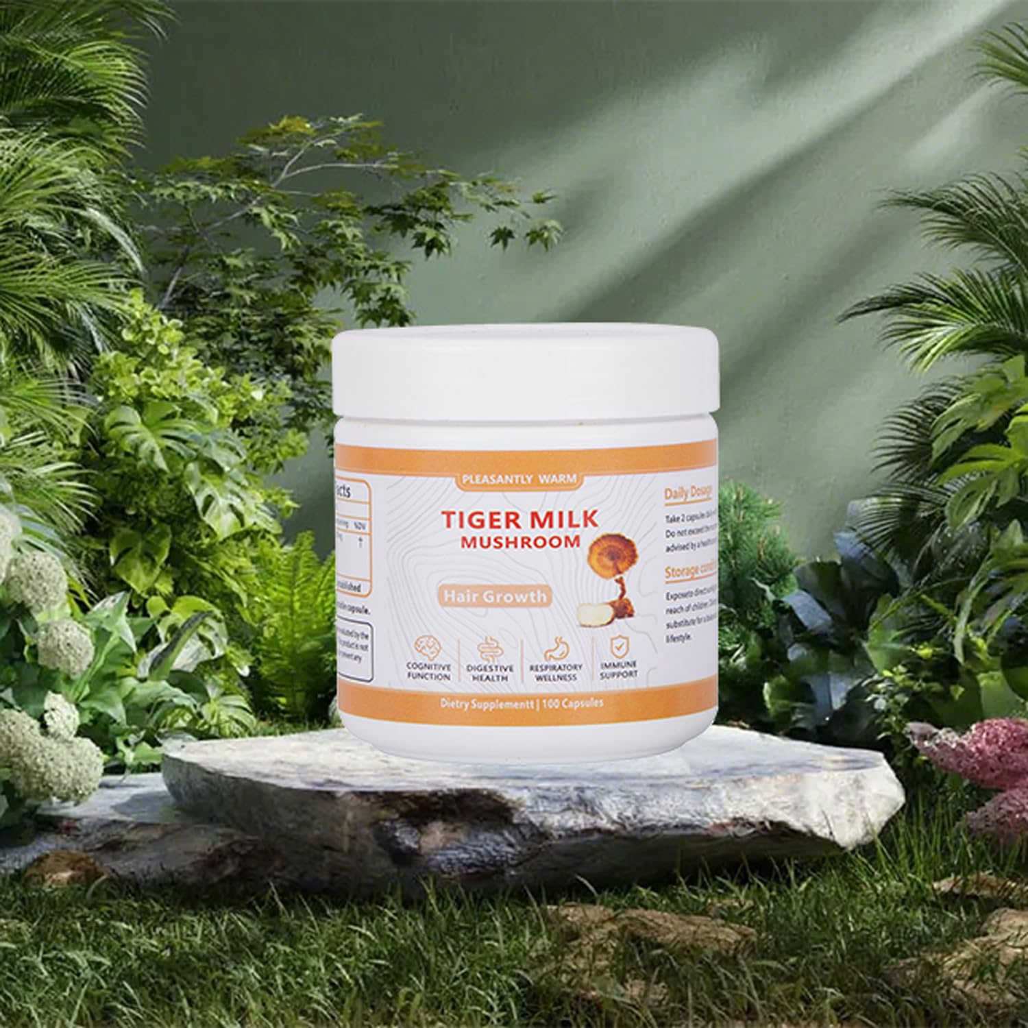 Pleasantly Warm Tiger Milk Mushroom capsules arranged for a convenient daily routine.
