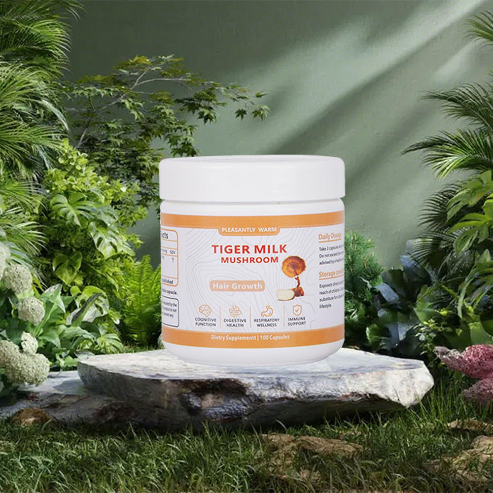 Pleasantly Warm Tiger Milk Mushroom capsules arranged for a convenient daily routine.