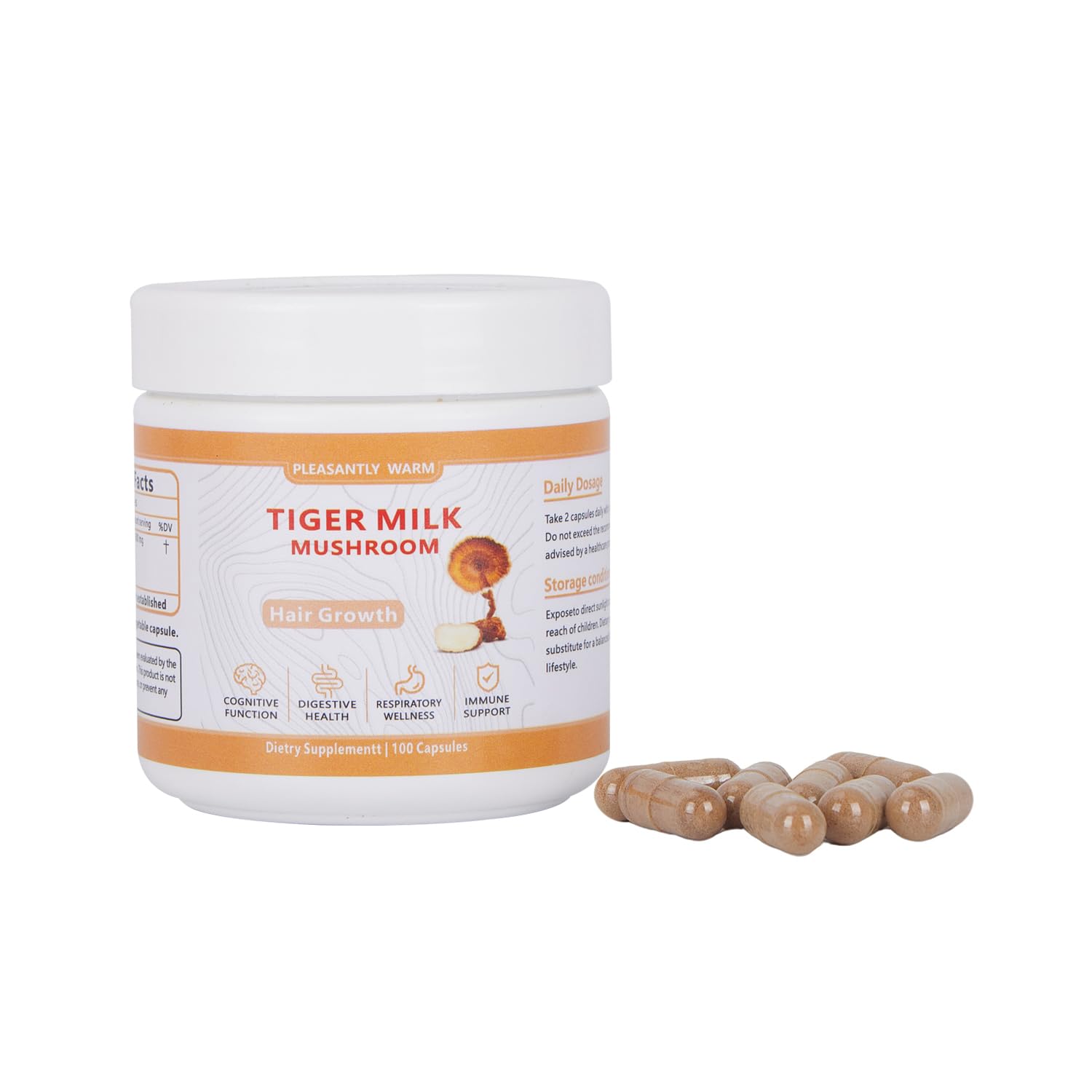 Pleasantly Warm Tiger Milk Mushroom bottle shown for daily immune support potential.