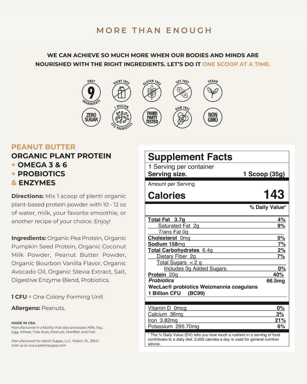Eight real ingredients label on Plenti packaging.