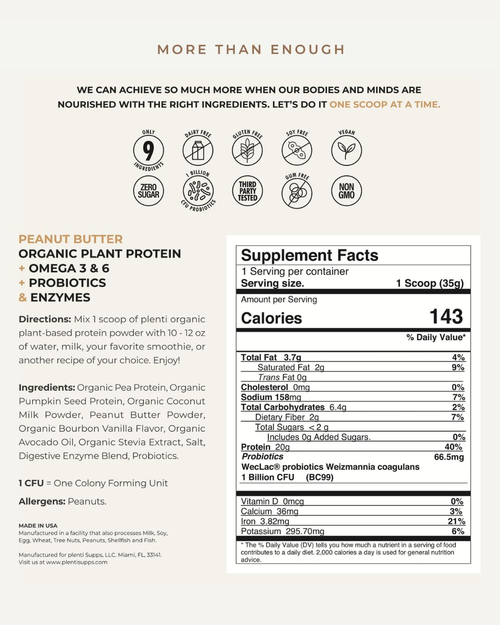 Eight real ingredients label on Plenti packaging.