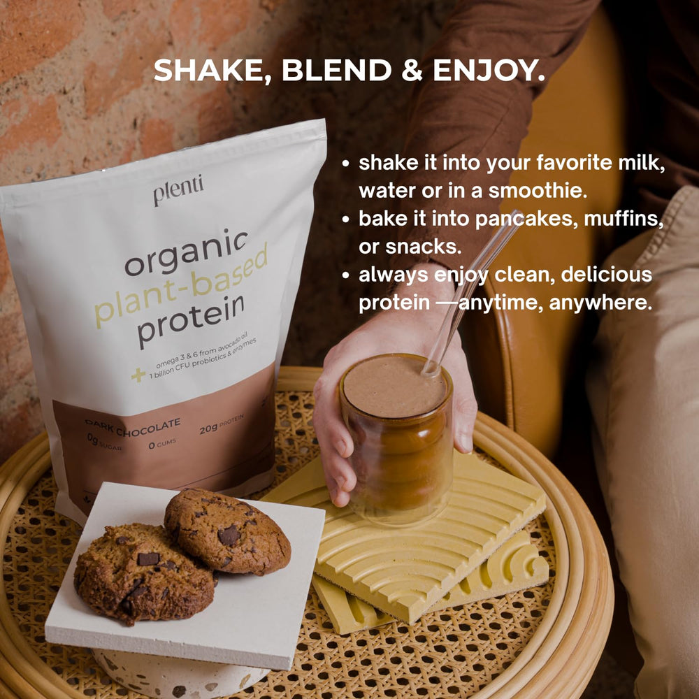 plenti probiotics and digestive enzymes indicate gut-friendly protein support.