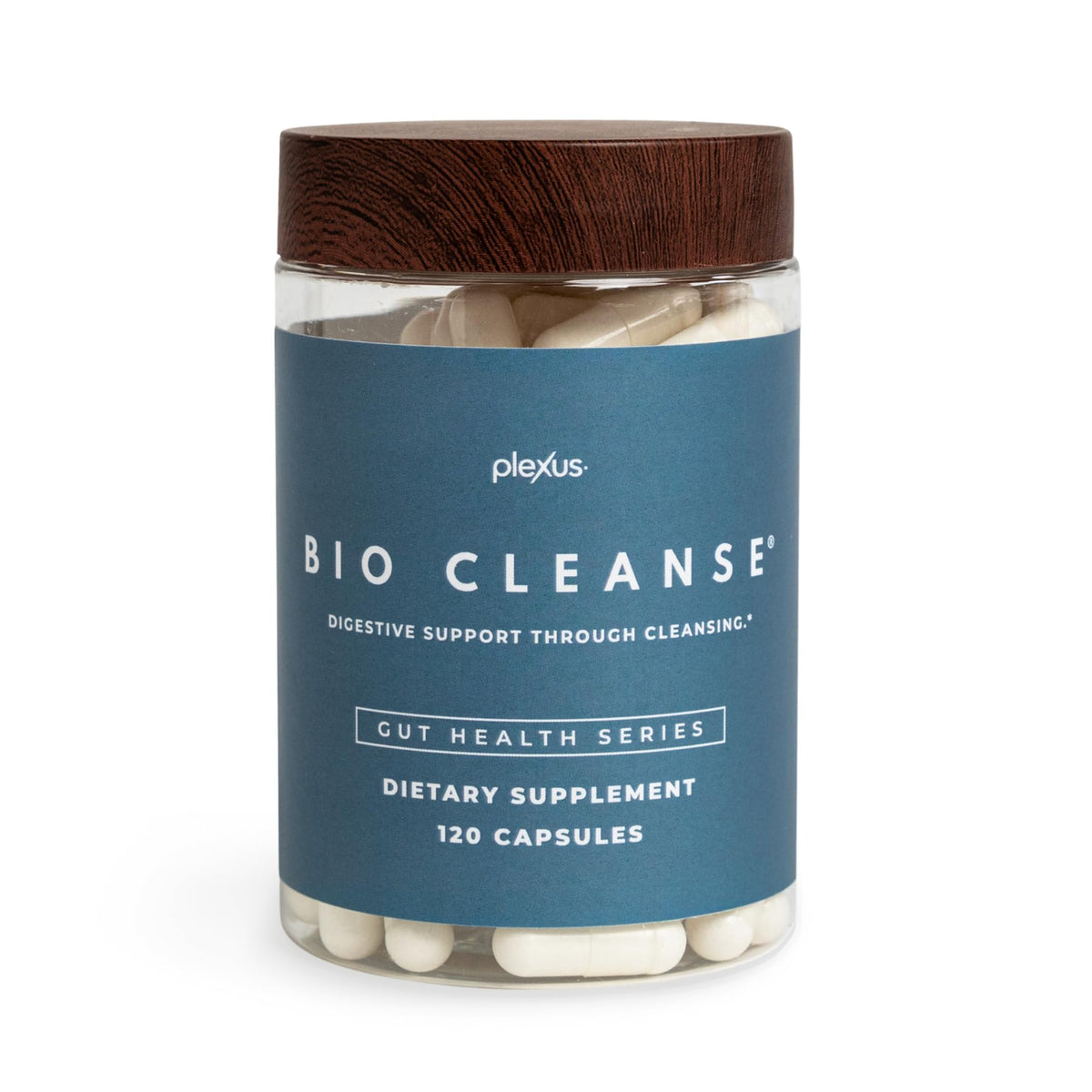 Plexus Bio Cleanse bottle with capsules supports daily gut balance.