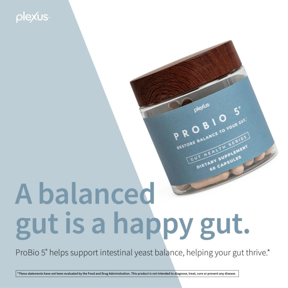 Close-up of Plexus ProBio 5 capsules, a daily probiotic supplement.