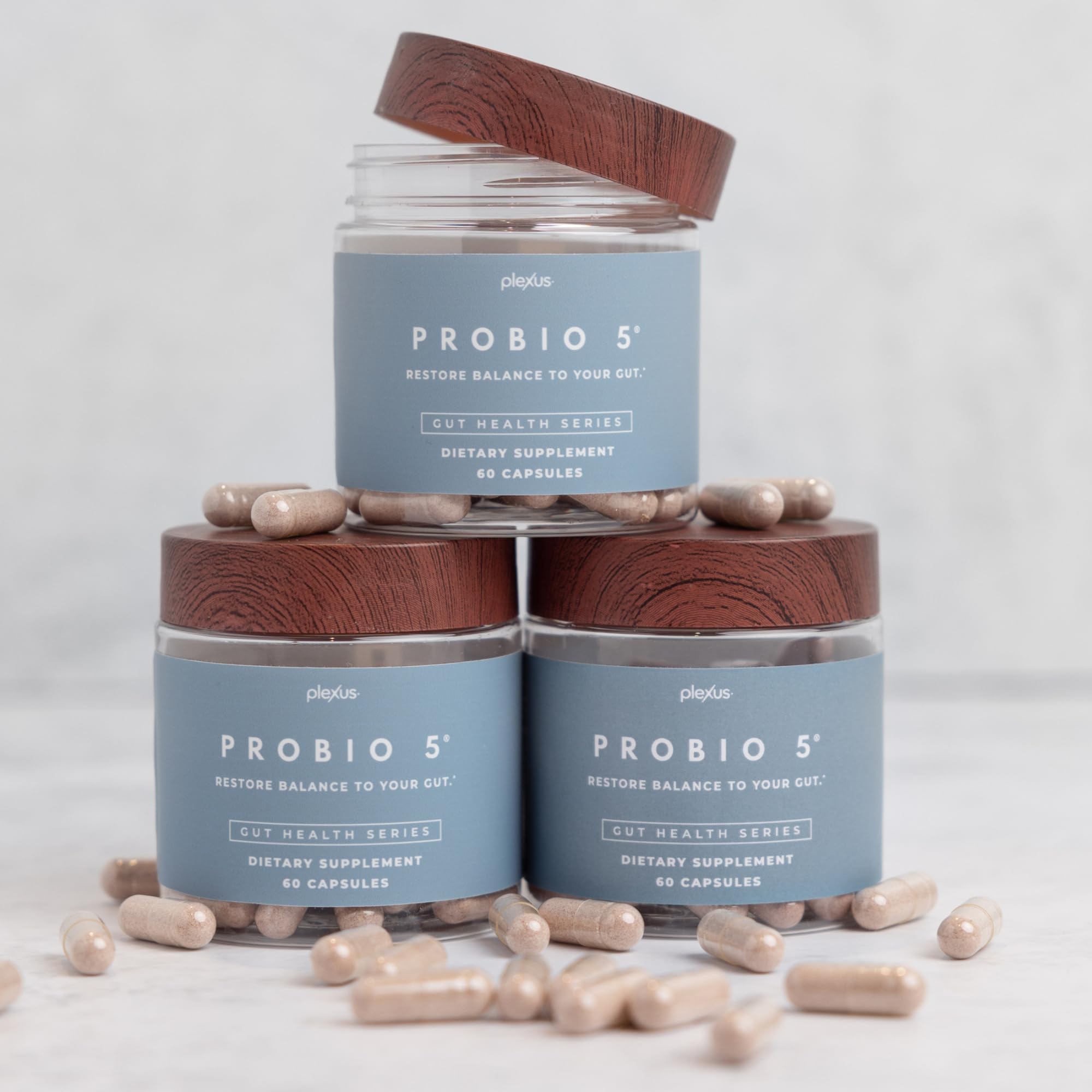 Detail of Plexus ProBio 5 label highlighting five probiotic strains.