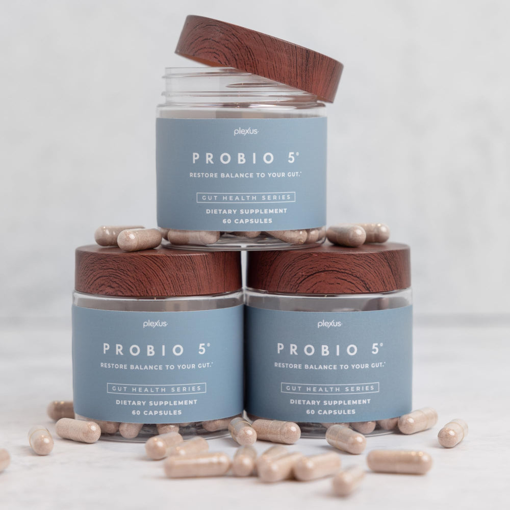 Detail of Plexus ProBio 5 label highlighting five probiotic strains.