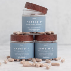 Detail of Plexus ProBio 5 label highlighting five probiotic strains.