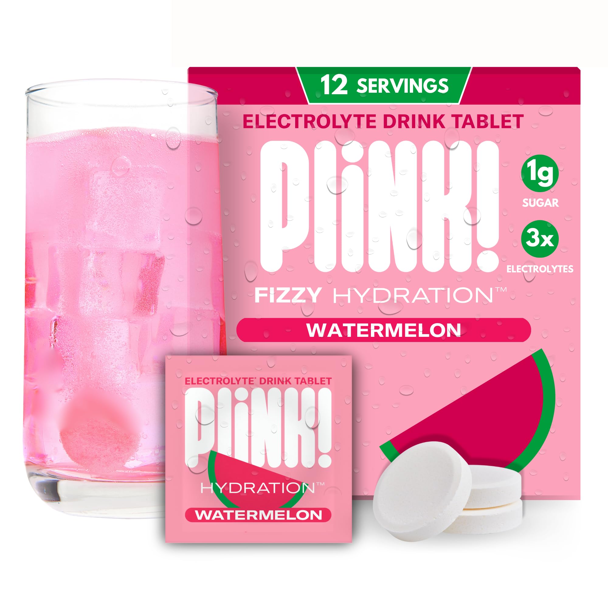 Watermelon Tablets Plink Watermelon Fizzy Electrolyte Tablets – 12ct | Low Sugar, Vegan ...
