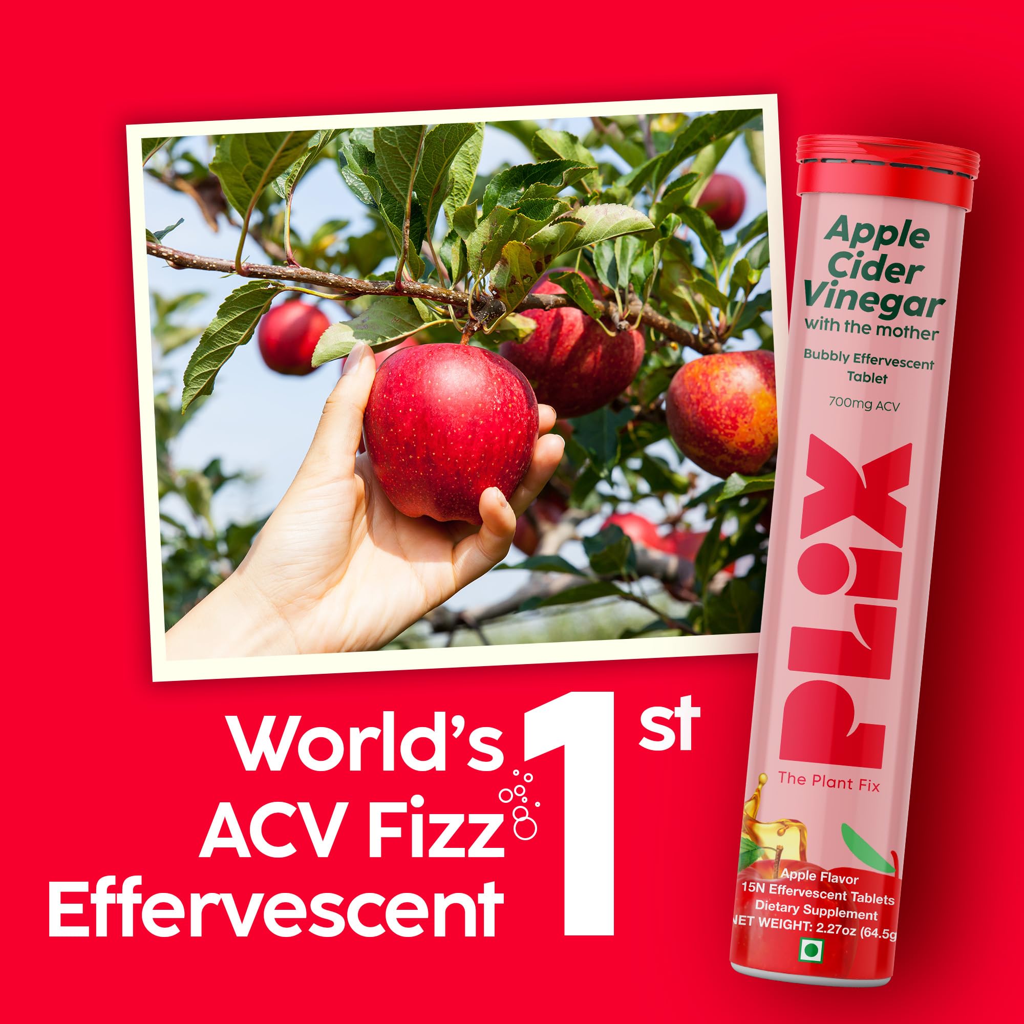 PLIX ACV tablets packaging highlighting vegan and non-GMO features.
