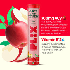 PLIX ACV tablets with The Mother symbol indicating natural source.
