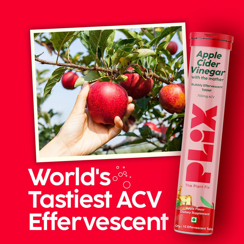 PLIX ACV tablets with back label showing vegan and mother content