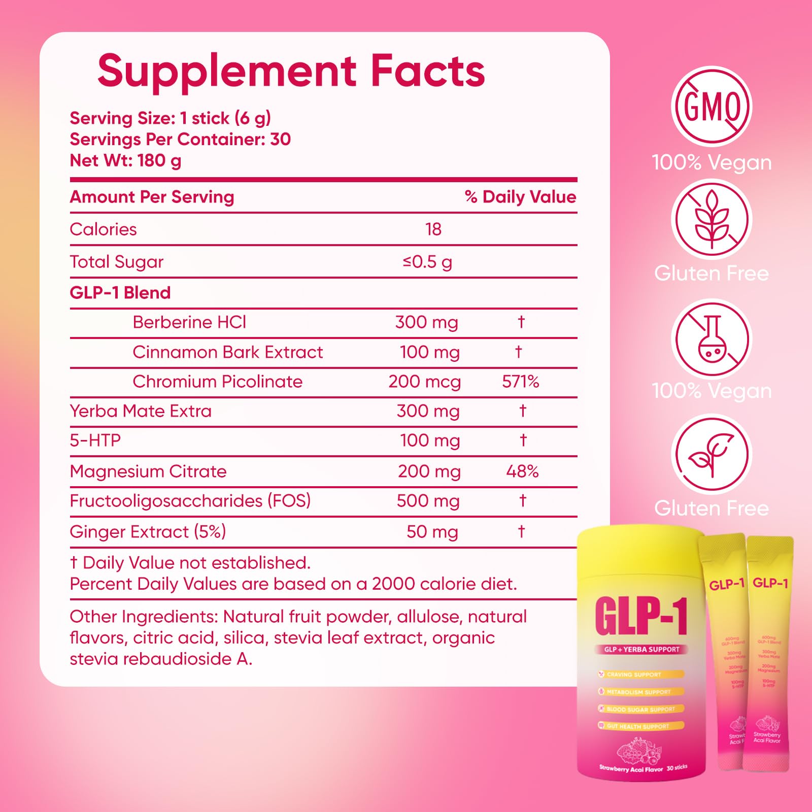 PlocoXe GLP-1 drink mix tub in strawberry acai showing on the go convenience