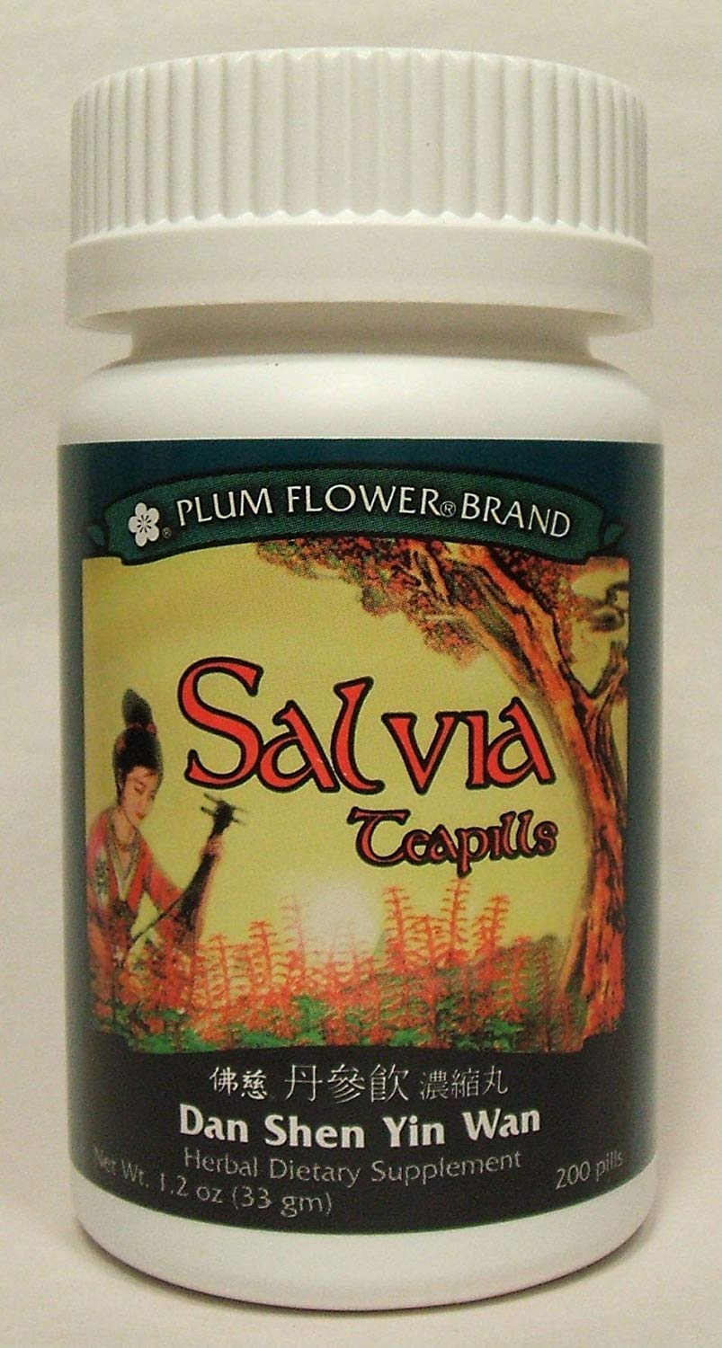 Plum Flower Salvia Teapills bottle with Dan Shen Yin Wan for daily wellness.