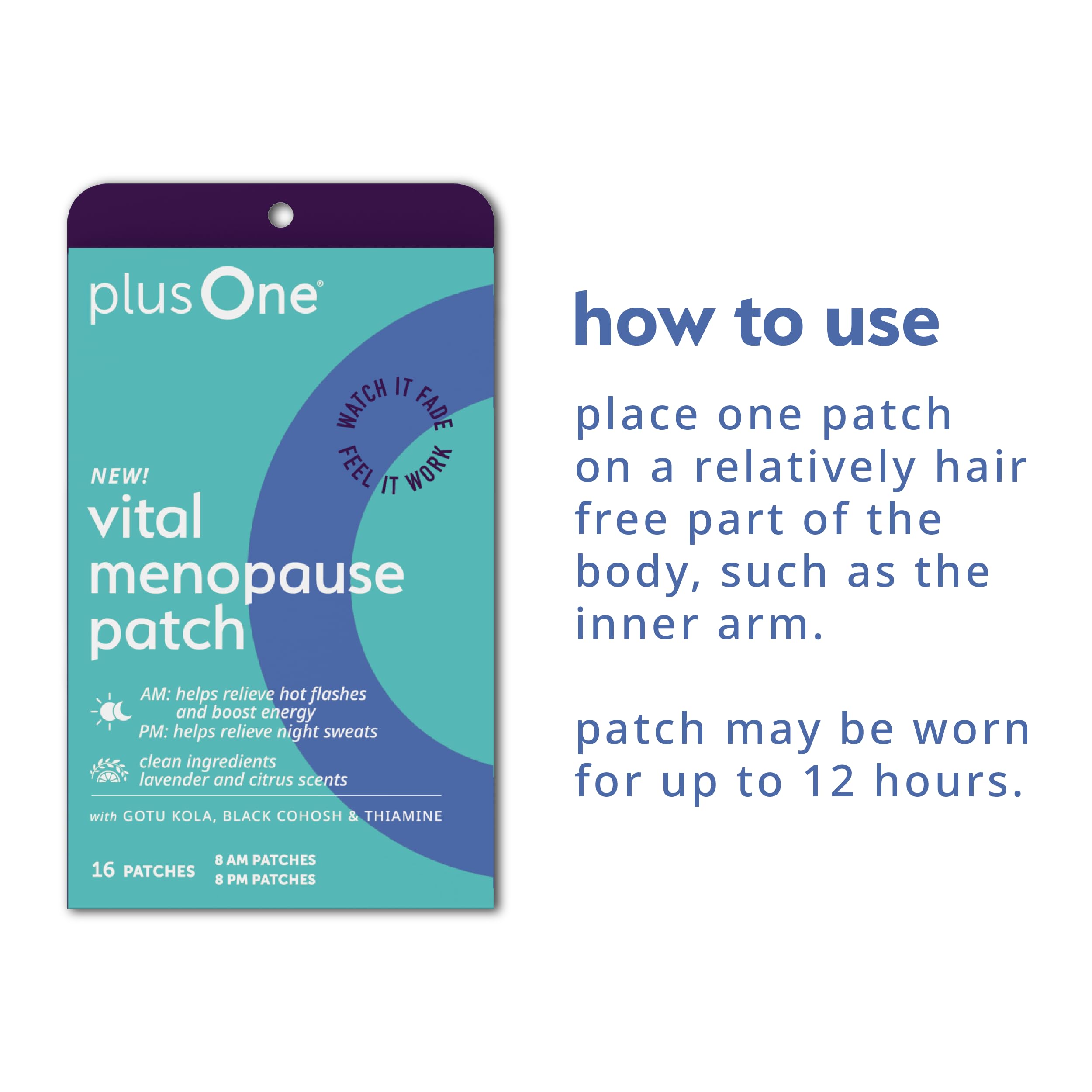 Lifestyle scene showing PlusOne Vital patches for day and night use.